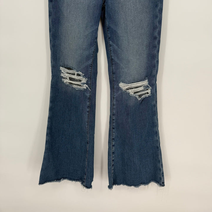 American Eagle Flared Distressed Jeans Blue Denim Next Level Stretch Size 4