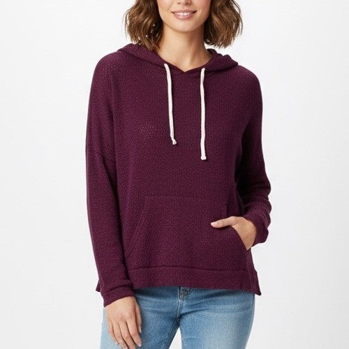 AQUA Burgundy Knit Pullover Hoodie Lightweight Casual Drawstring Pocket XS