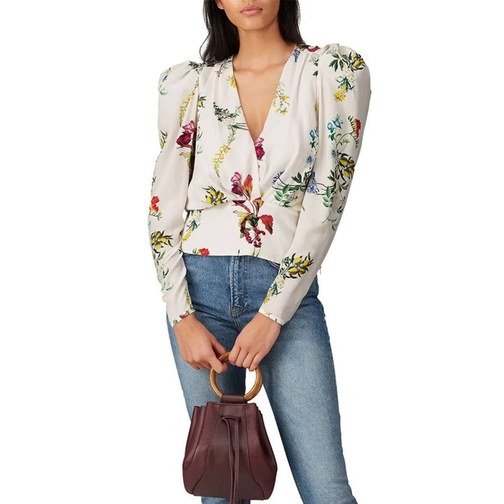 Chelsea and Walker White Floral Long Sleeve Top Size 2