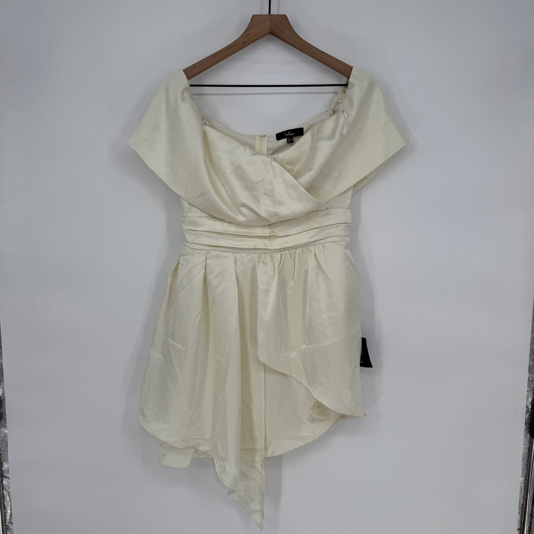 Lulus Always Celebrating Ivory Satin Off-The-Shoulder Mini Dress Size M