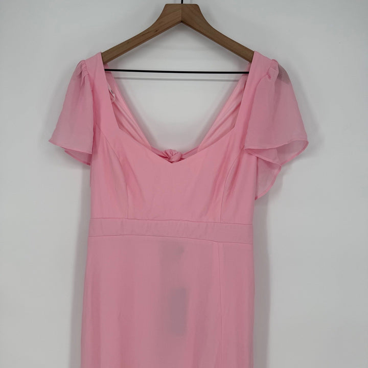 Lulus Simply Delightful Pink Tie-Back Flutter Sleeve Maxi Dress Size XL