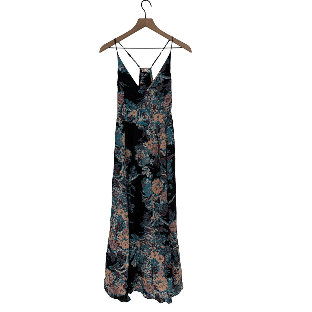 Free People Intimately Black Floral Maxi Dress Spaghetti Strap V Neck S