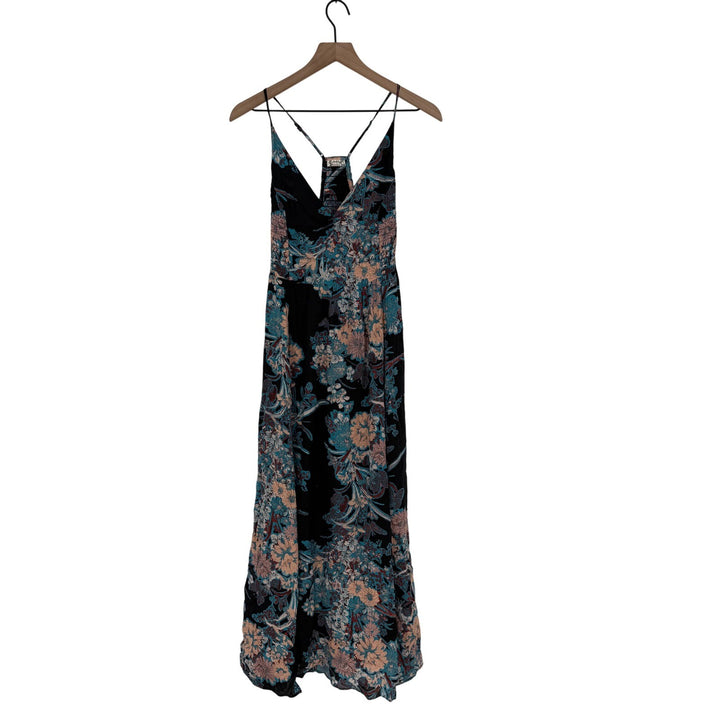 Free People Intimately Black Floral Maxi Dress Spaghetti Strap V Neck S