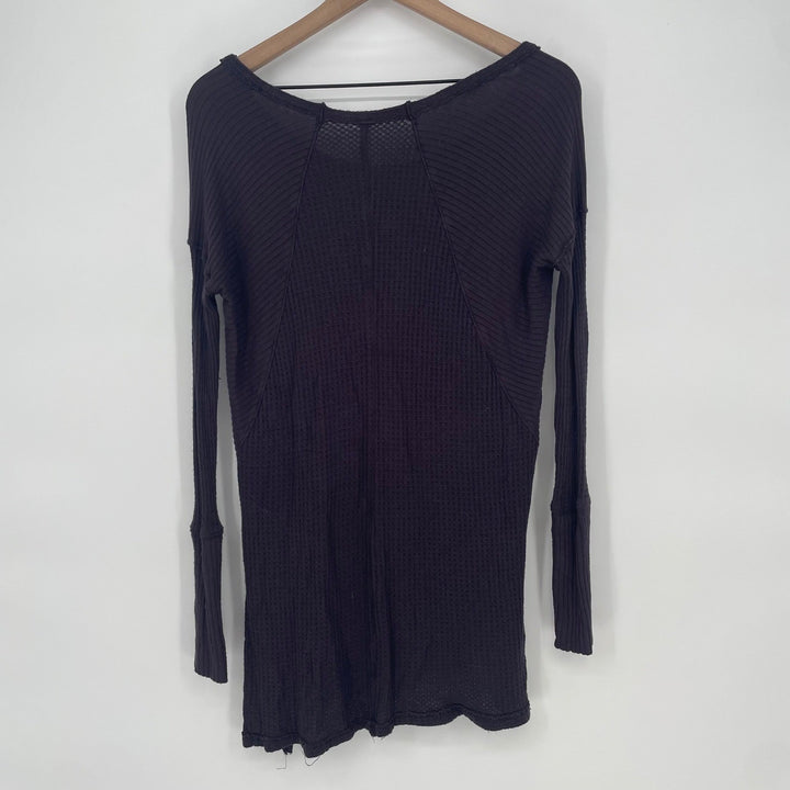 Free People Charcoal Grey Waffle Knit Long Sleeve Tunic Top Size S