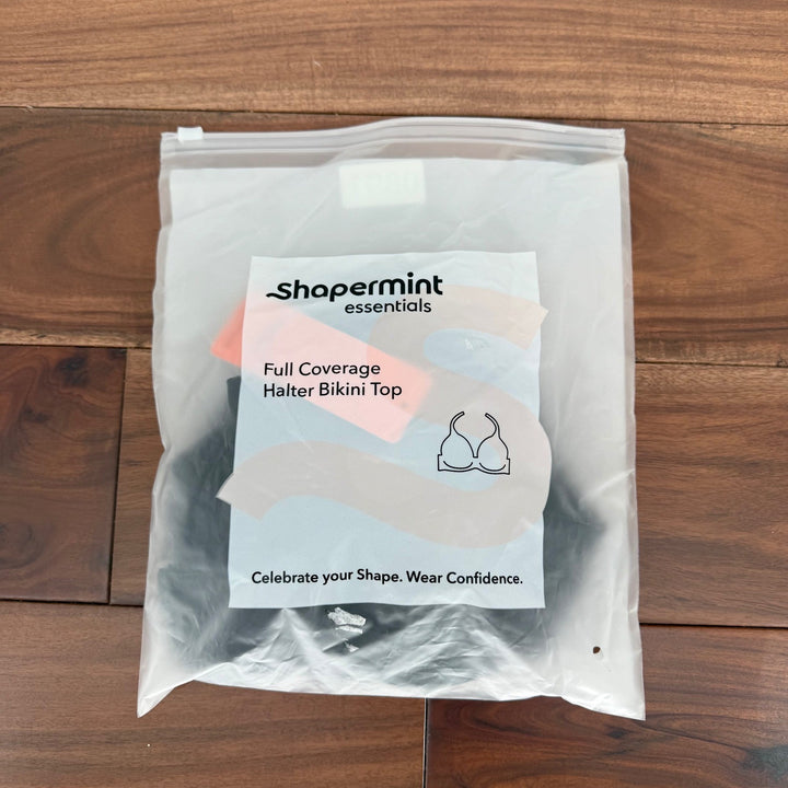 Shapermint Essentials Full Coverage Halter Bikini Top Black Size L