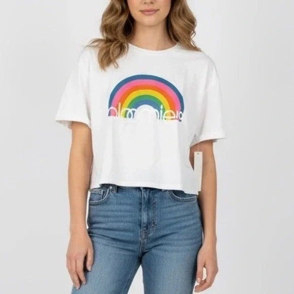 Bloomies Rainbow Graphic T Shirt Women's M Medium White Colorful Cute Tee