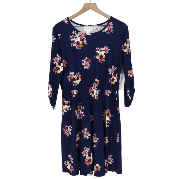 French Grey Murphy Brushed Knit Dress Navy Floral Print Size L