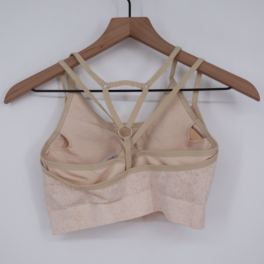 Gymshark Seamless Marl Sports Bra Tan Beige Textured Strappy Back Size M