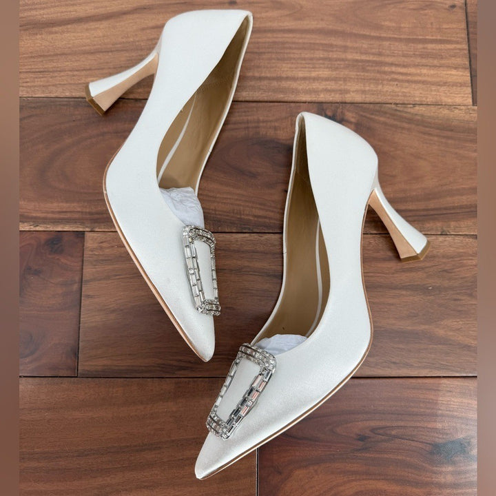 Badgley Mischka Aubree Pointed Toe Stiletto Pumps With Crystal Buckle Size 9.5