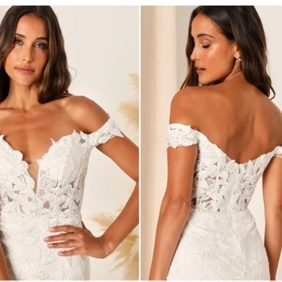 Lulus Precious Romance White Embroidered Off-The-Shoulder Maxi Dress Size 4