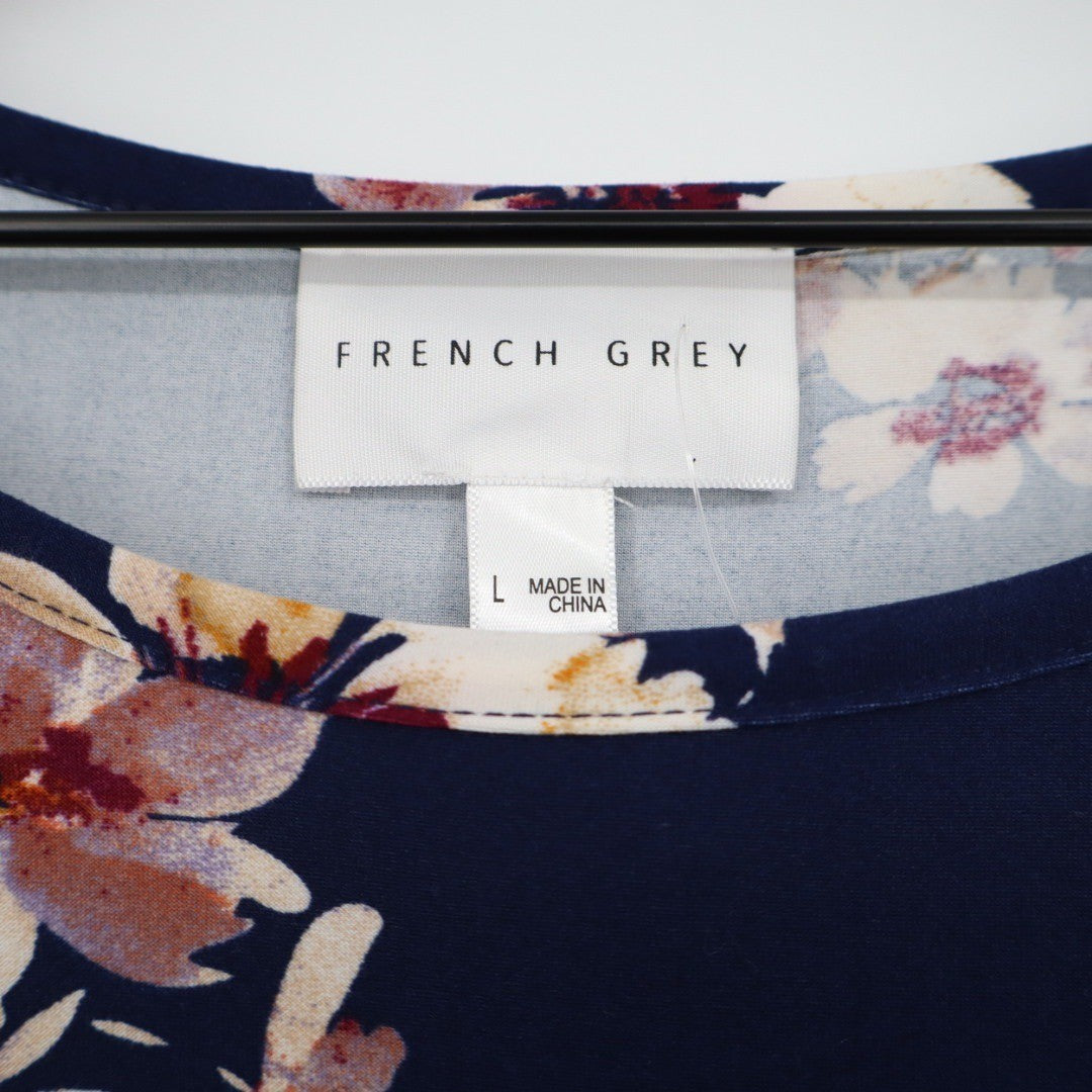 French Grey Murphy Brushed Knit Dress Navy Floral Print Size L