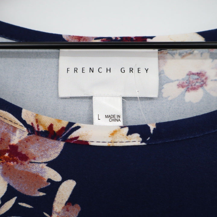 French Grey Murphy Brushed Knit Dress Navy Floral Print Size L