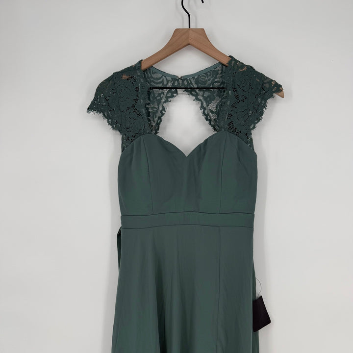 Lulus Momentous Moments Dark Green Lace Blackness Maxi Dress Size M