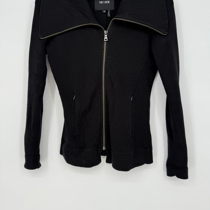 NIC+ZOE Black Zipper Collar Knit Jacket Sweater XS