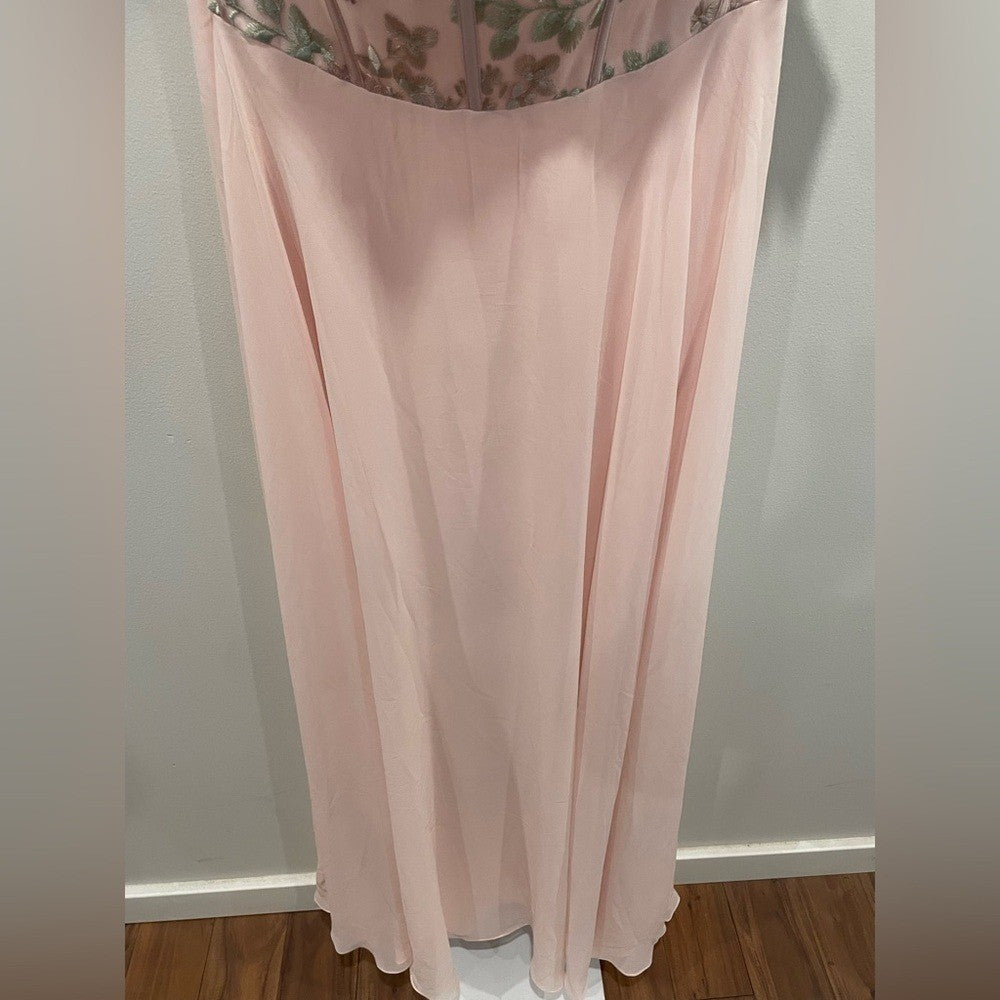 Dessy Collection Strapless Floral Embroidered Corset Maxi Dress Size 16