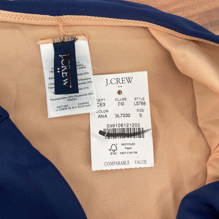 J Crew High Waist Bikini Bottoms Navy Blue Size S Style L5768 NWT