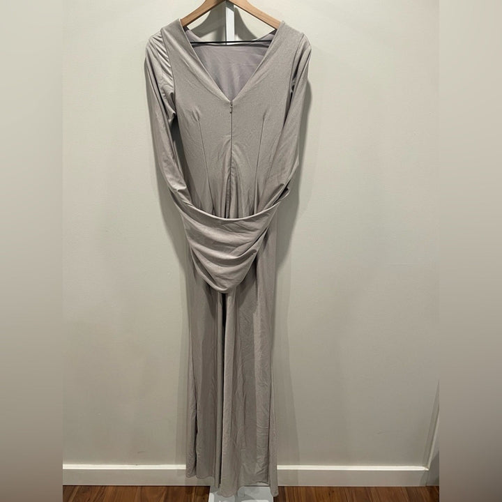 After Six Draped Stretch Satin Maxi Dress With Built-In Capelet Size S