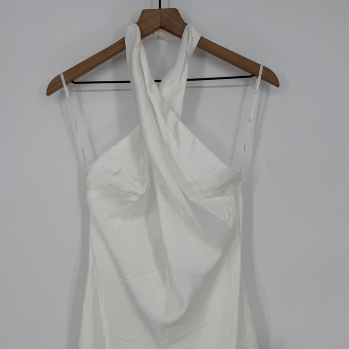 Lulus Beyond Classy White Satin Halter Midi Dress Size M