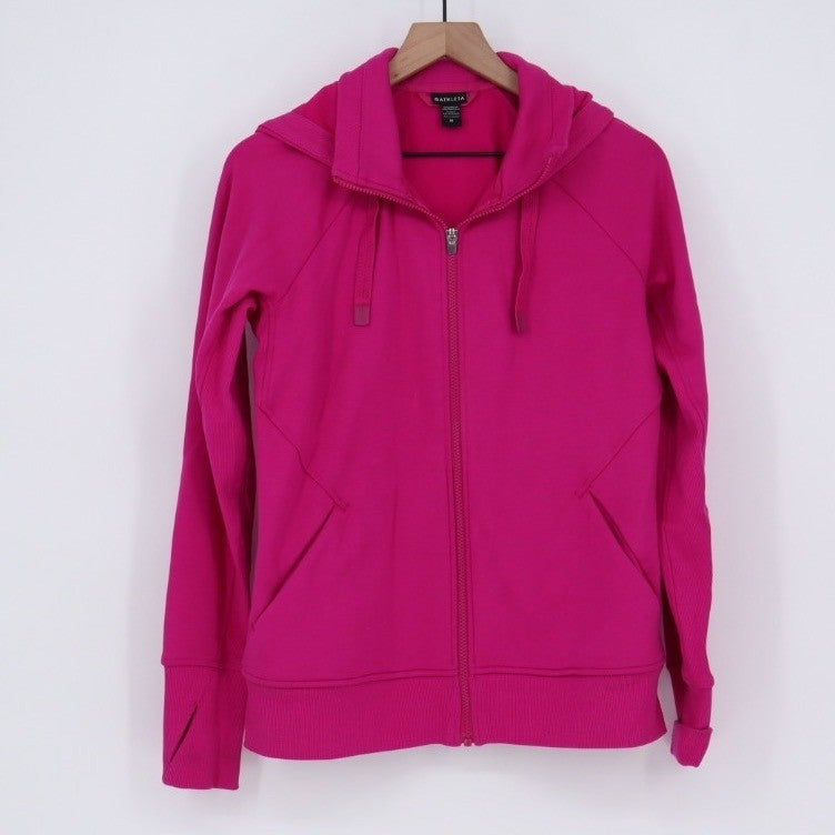 Athleta Triumph Hoodie Zip Up Full Zip Jacket Bright Pink Size Medium Thumbholes