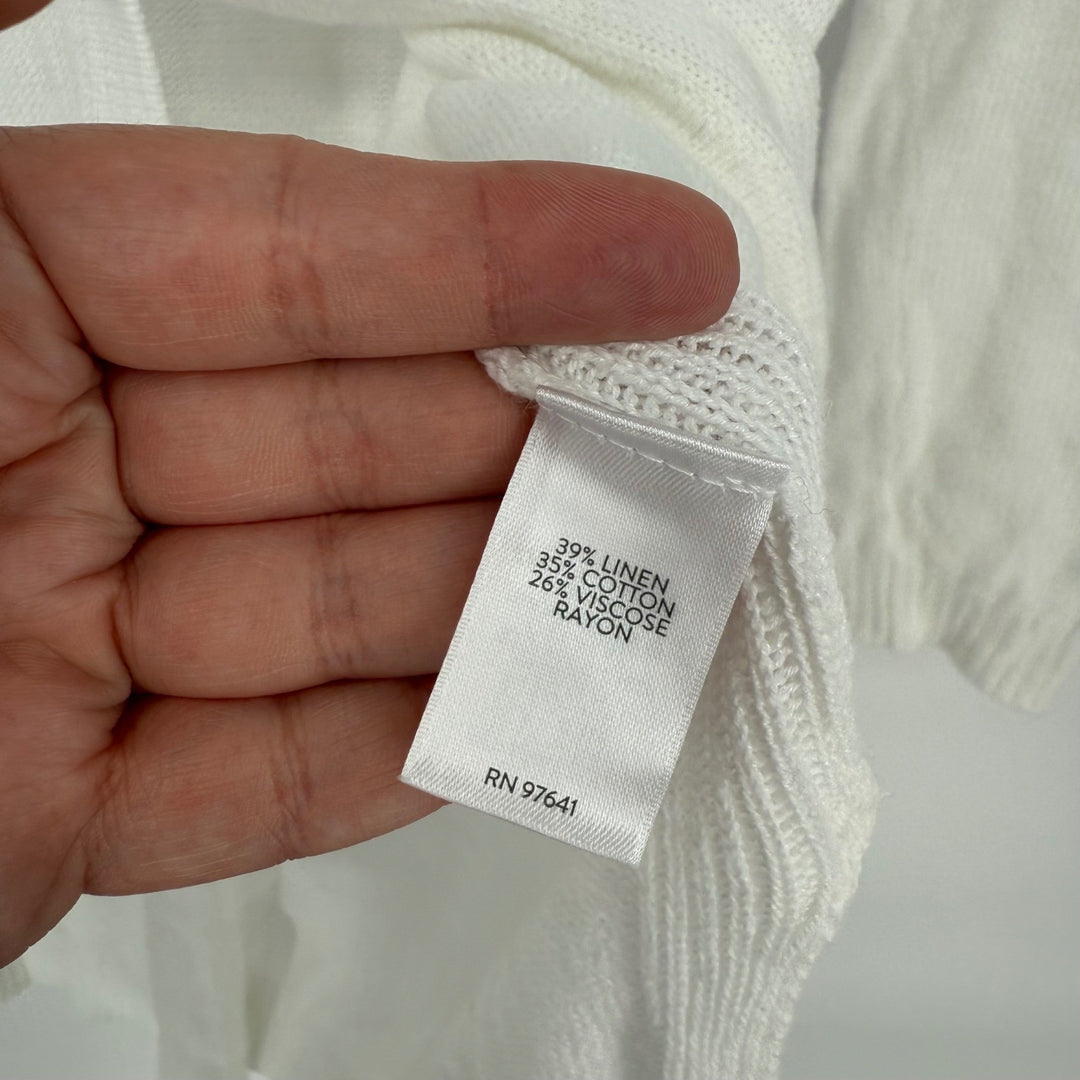 J.Jill White Linen Blend Long Sleeve Button Front Cardigan Sweater Size S