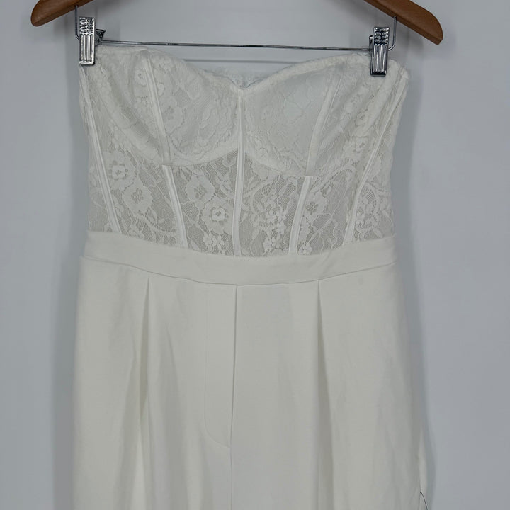 Lulus Positively White Lace Strapless Bustier Jumpsuit Size M