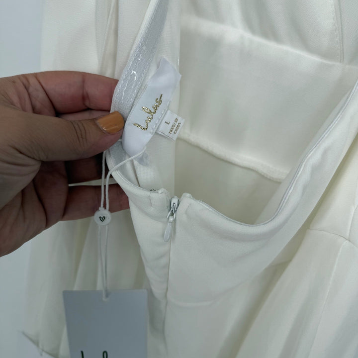 Lulus Romantic Inspiration White Sleeveless Faux-Wrap Maxi Dress Size L