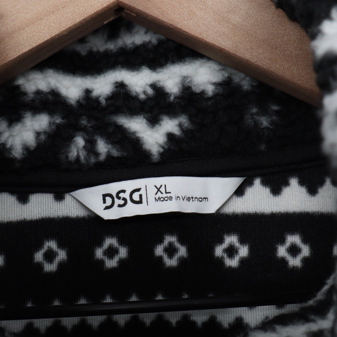 DSG Black White Fair Isle Fleece Quarter Zip Pullover Sweatshirt XL
