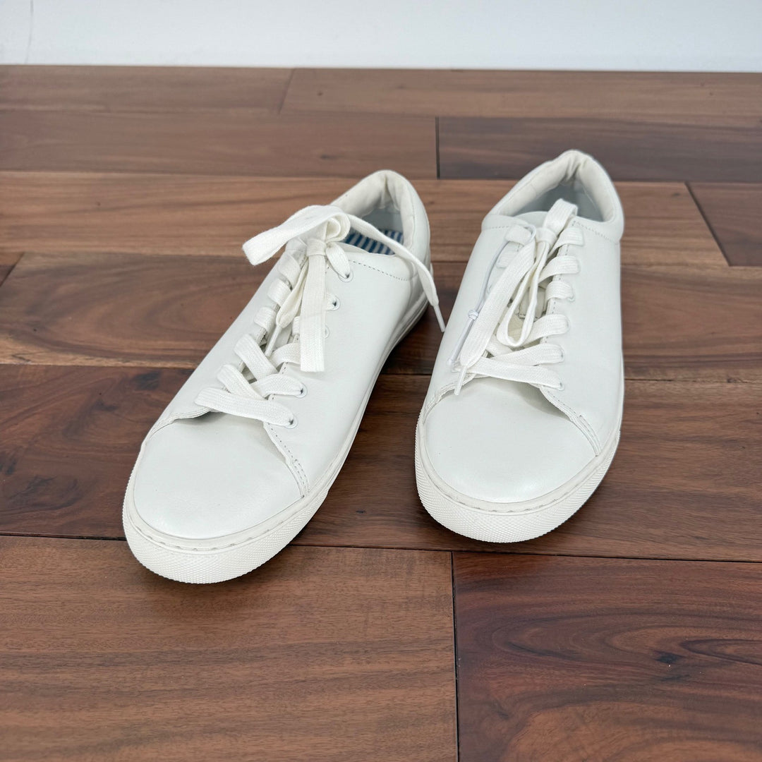 J. Crew White Leather Lace Up Low Top Sneakers Women's Size 8.5 Casual Shoes