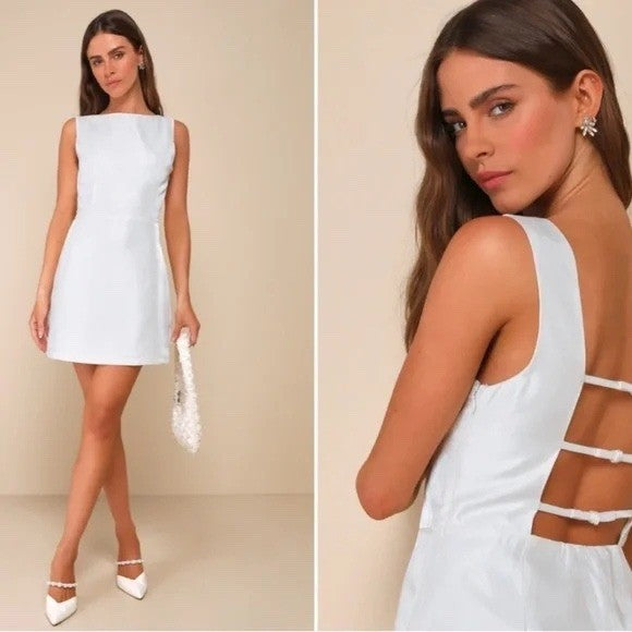 Lulus Sophisticated Selection White Sleeveless Backless Mini Dress Size M