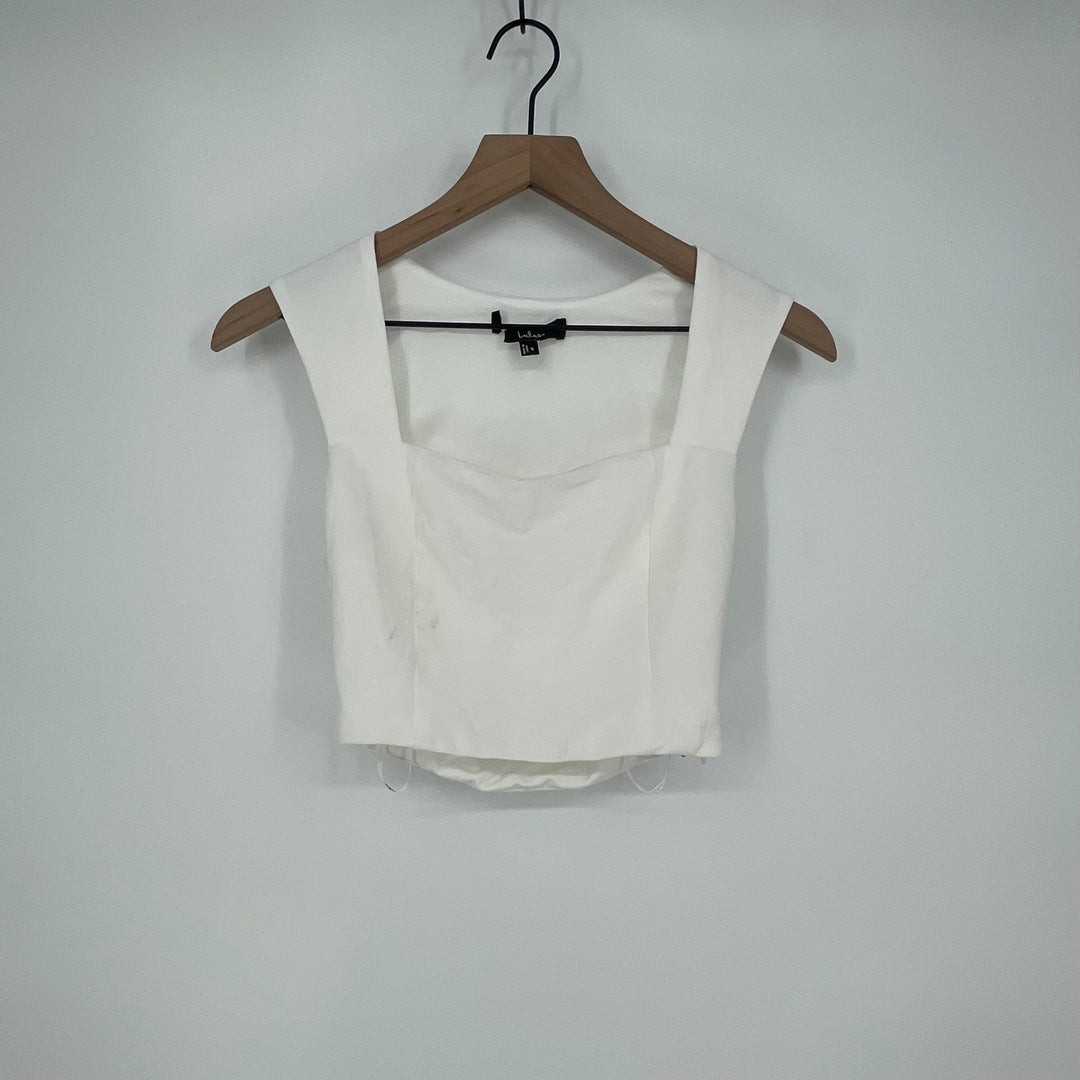 Lulus White Square Neck Cap Sleeve Cropped Top Size S