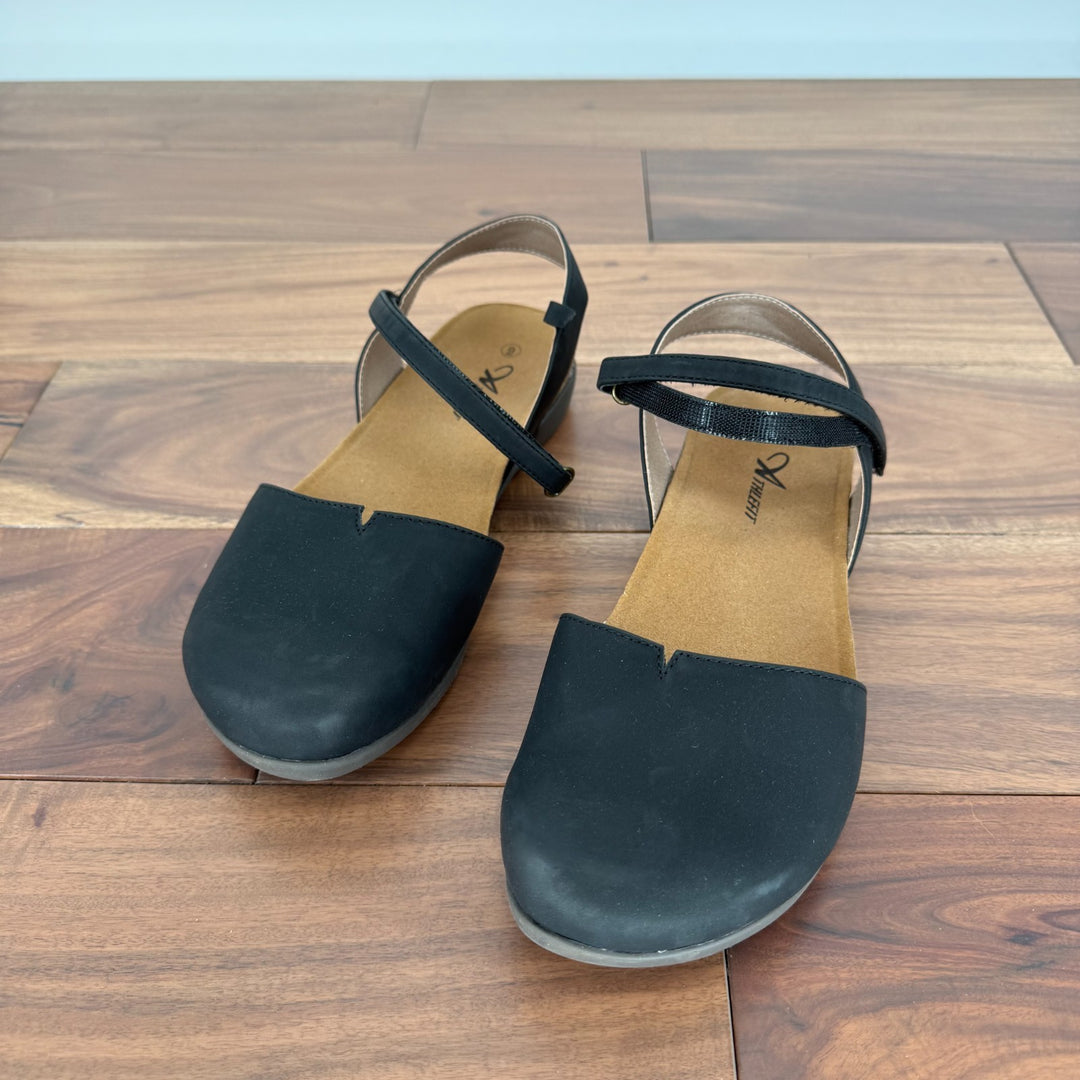 Athlefit Sandals Womens Size 9 Us Black Leather Slide Ankle Strap Closed Toe