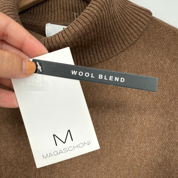 MAGASCHONI Women's Brown Wool Blend Turtleneck Fringe Poncho Sweater S/P