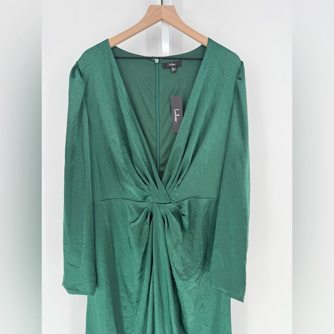 Lulus Endearing Elegance Emerald Green Satin Long Sleeve Maxi Dress Size 3X