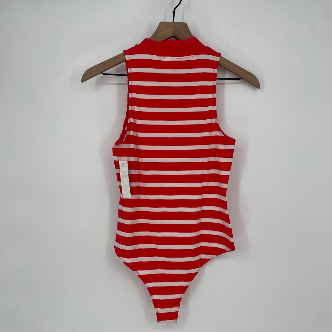 Abound Red White Stripe Mock Neck Sleeveless Bodysuit Top Size Medium