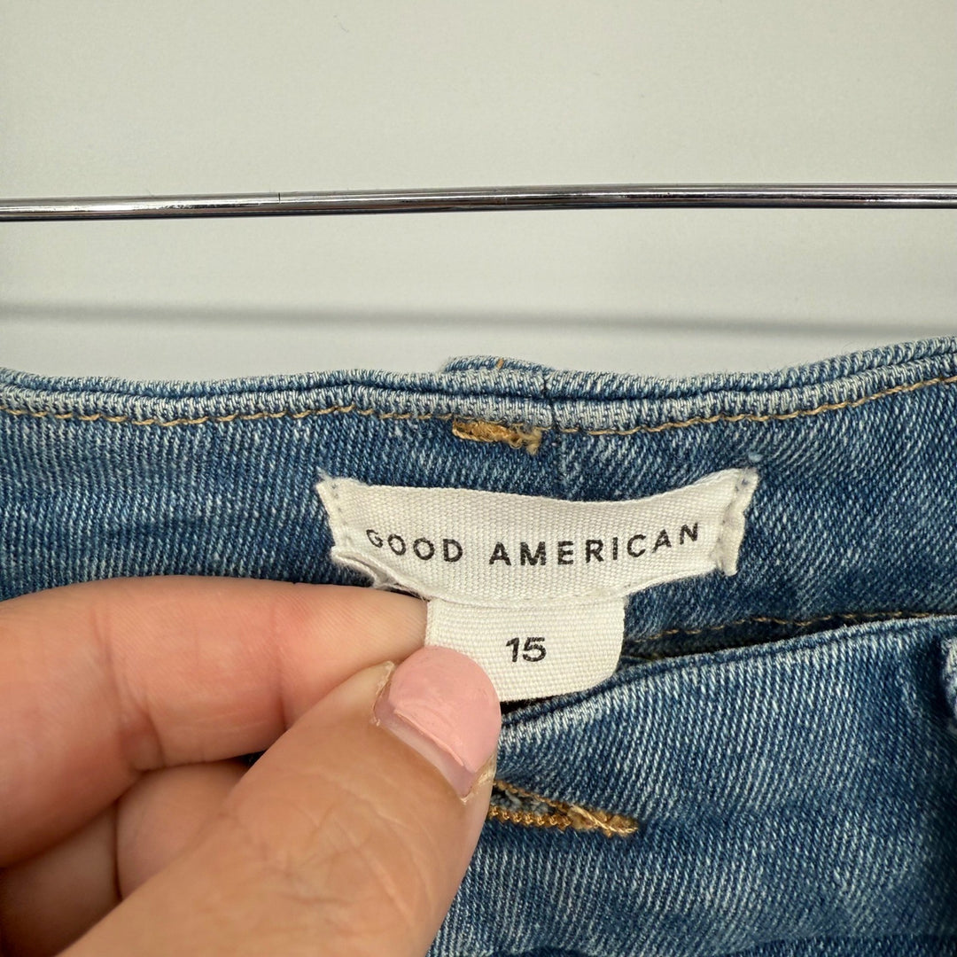 Good American Blue Denim Jeans Raw Hem Size 15 Style GL941T Blue655