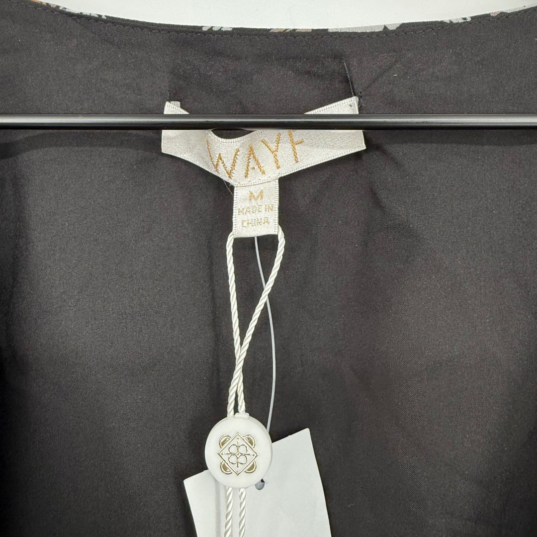 WAYF Sammie Floral Print Tie Front Blouse Long Sleeve Black Paisley Top M