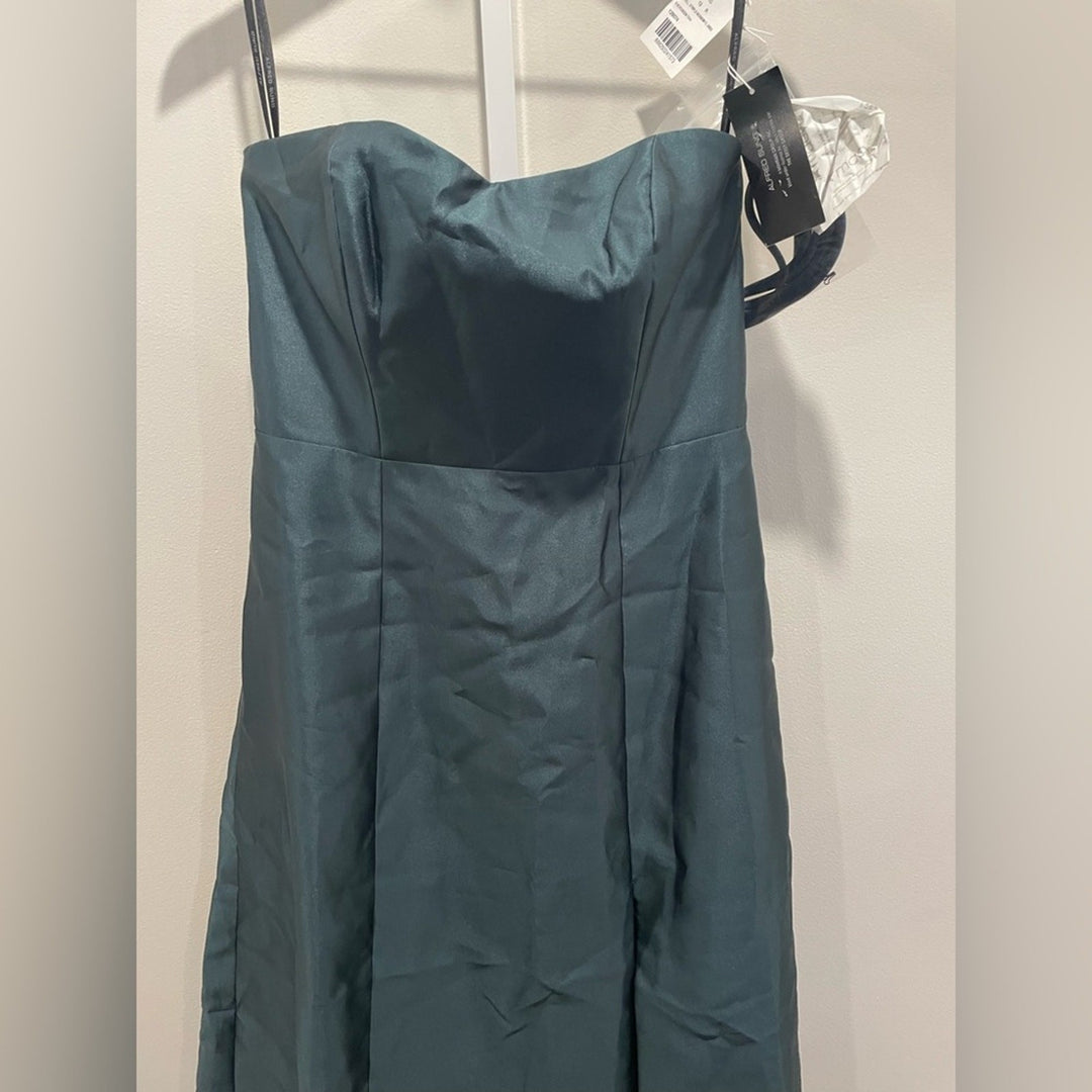 Alfred Sung Strapless A-Line Satin Gown With Modern Bow Detail Size 12