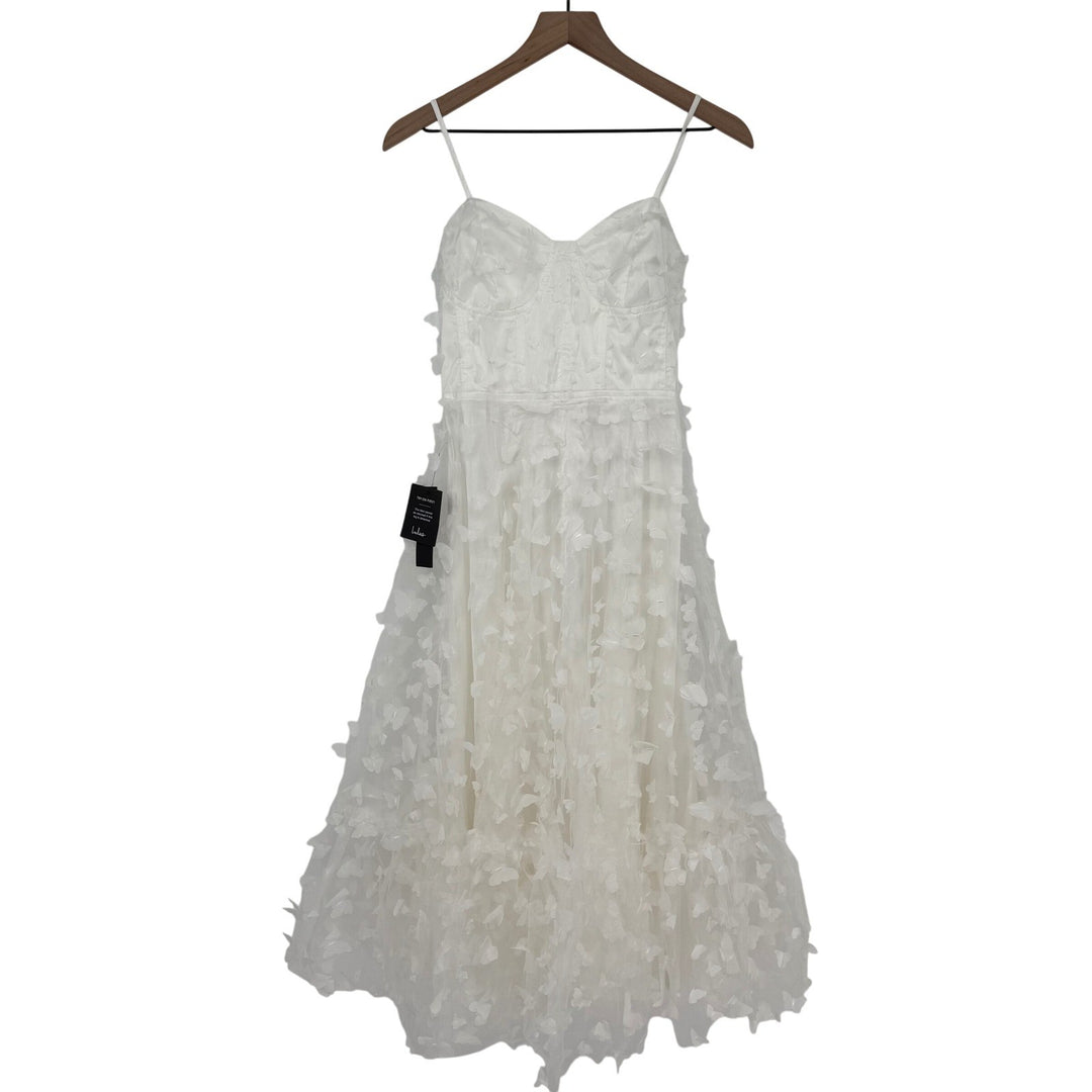 Lulus Time To Fly White Butterfly Lace-Up Midi Dress Size S
