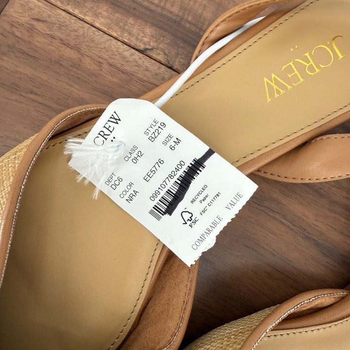 J. Crew Slingback Pointed Toe Flats Straw Raffia Tan Brown Women Size 6M