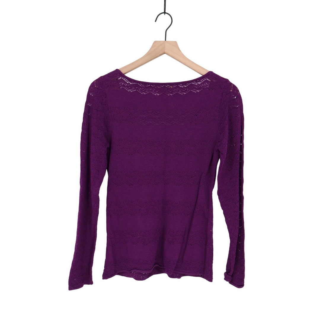 Catherine Malandrino Purple Knit Lace Trim Long Sleeve Top Size M