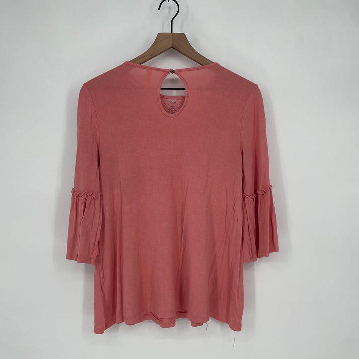 Xhilaration Coral Pink Lace Yoke Bell Sleeve Top Women's XS