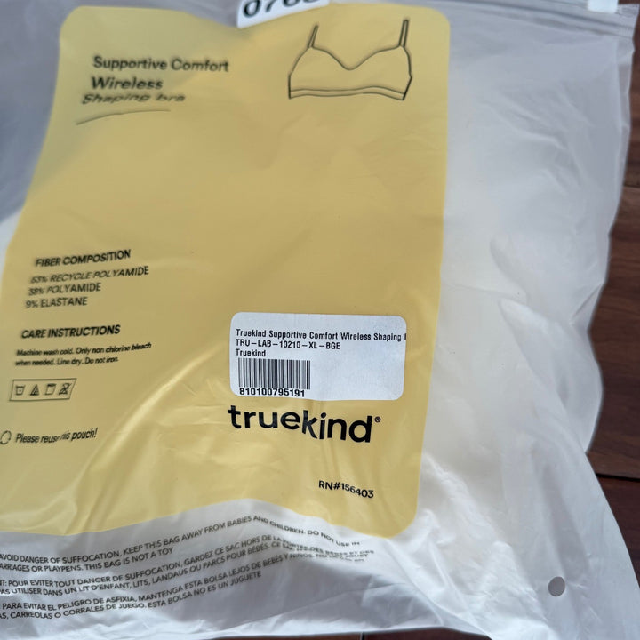 Truekind Supportive Comfort Wireless Shaping Bra XL Beige New