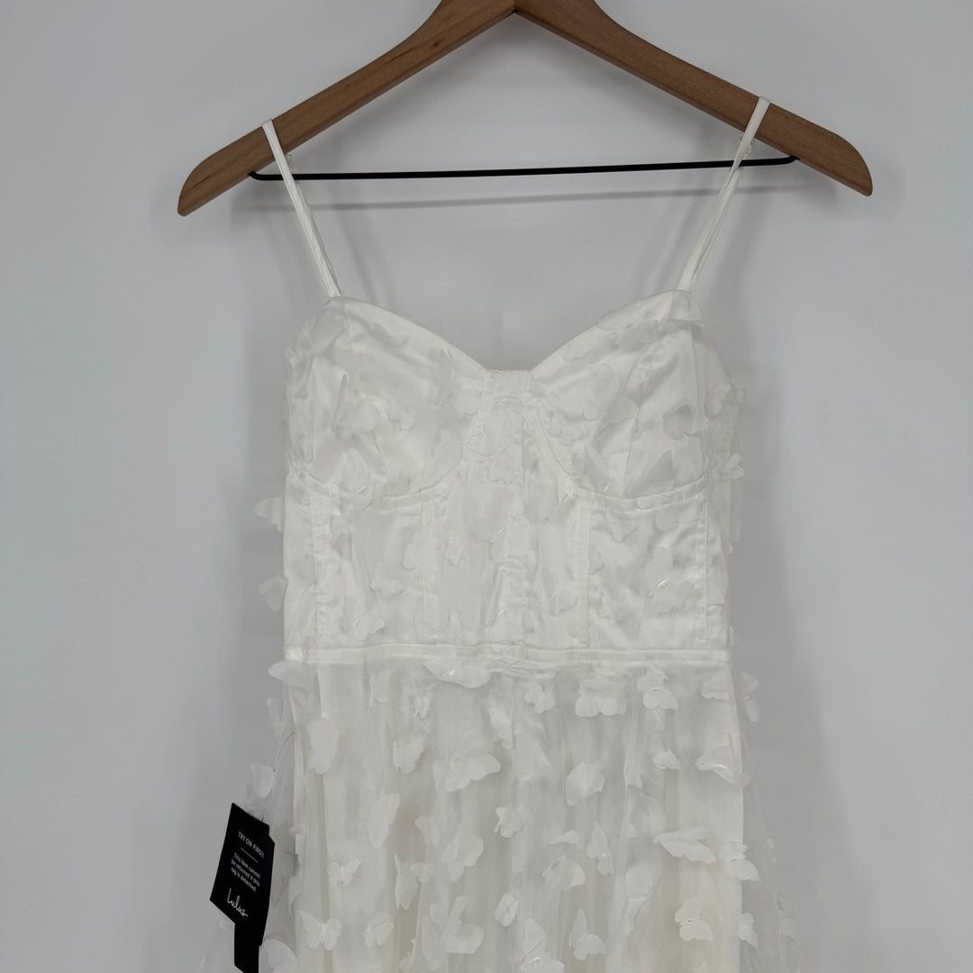 Lulus Time To Fly White Butterfly Lace-Up Midi Dress Size S