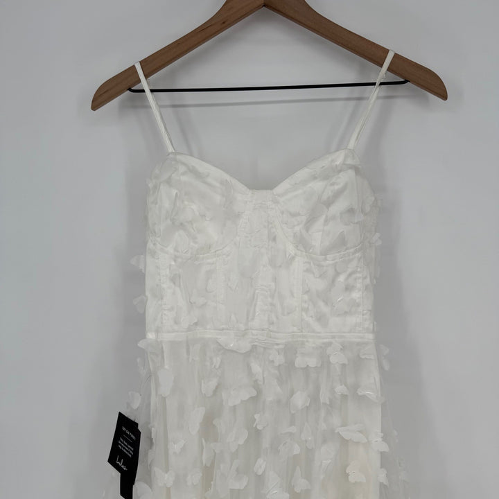Lulus Time To Fly White Butterfly Lace-Up Midi Dress Size S