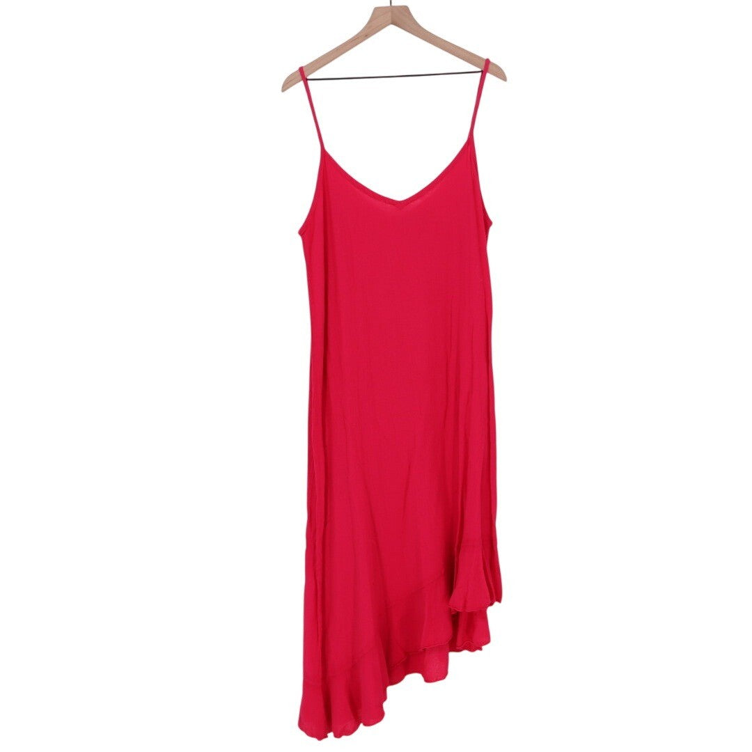 CottonWays Red Asymmetrical Ruffle Midi Dress Spaghetti Strap Size 2