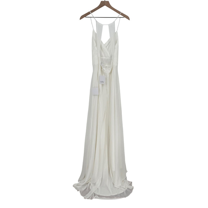 Lulus Romantic Inspiration White Sleeveless Faux-Wrap Maxi Dress Size L