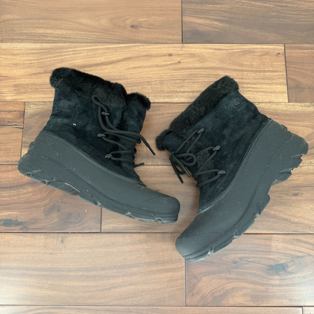 Sorel Boots Womens Size 8 Black Snow Angel Suede Faux Fur Cuff Waterproof Winter
