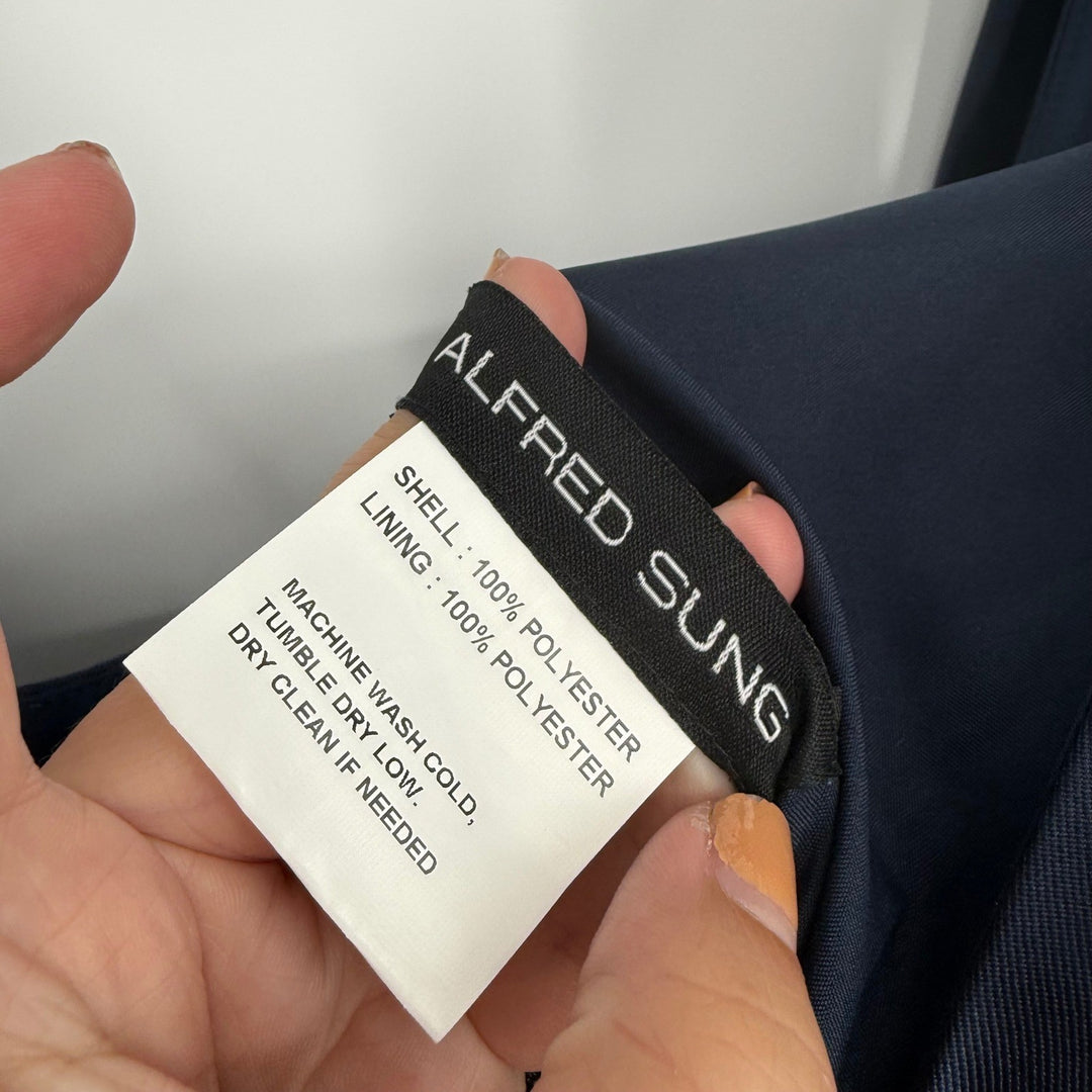 Alfred Sung Navy Square Neck Bow Shoulder Maxi Dress Formal Evening Gown