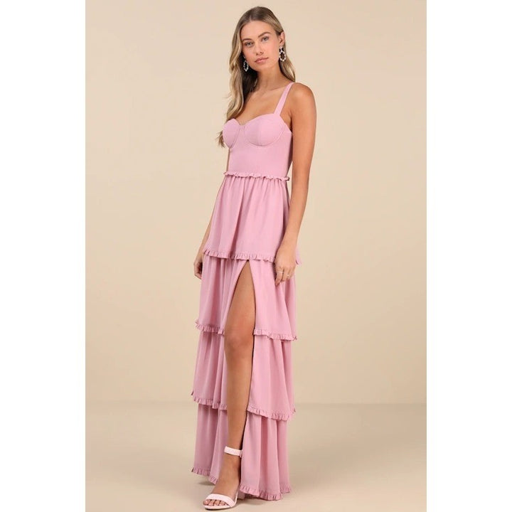 Lulus Sophisticated Occasion Pink Bustier Lace-Up Maxi Dress Size S