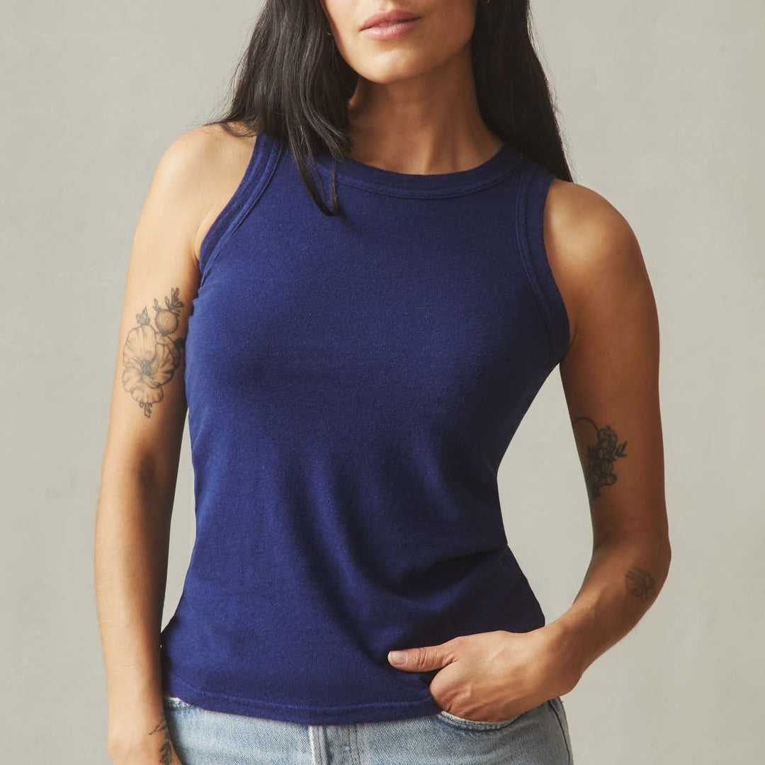 American Giant Navy Blue Ribbed Tank Top Size Medium Made in USA Hemp Cotton